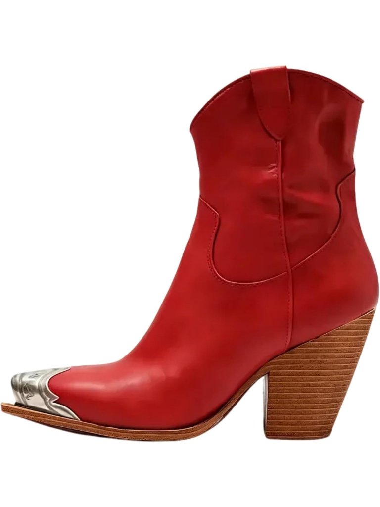 Women's Red Stacked Tall Block Heel Square Toe Short Cowgirl Western Boots